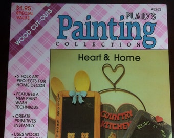 Pattern Plaid's Painting Collection 8263 Heart and Home Primitives Wood Cutout Paint Techniques by Bemby Vintage 1987 1980s 80s pattern