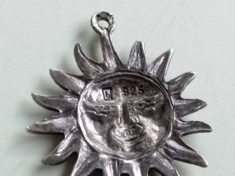 Vintage Charm Pendant Smiling Sun Celestial Zodiac Astrology Astonomy Sterling Silver Unisex Gift