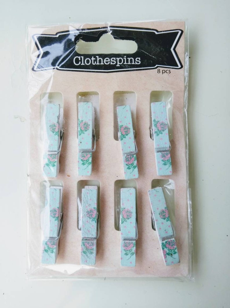 Doll Minatures Natural Wedding Rustic Country Decor Crafting Supplies DIY 8 PCs Pink Blue Crafting Mini Clothespins for Frame Wall Art
