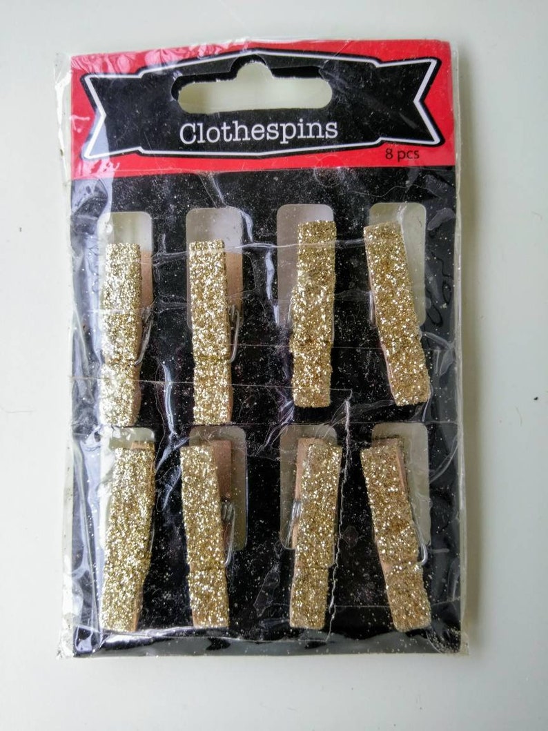 8 Pcs Gold Glitter Crafting Mini Clothespins For Frame Wall Image 0