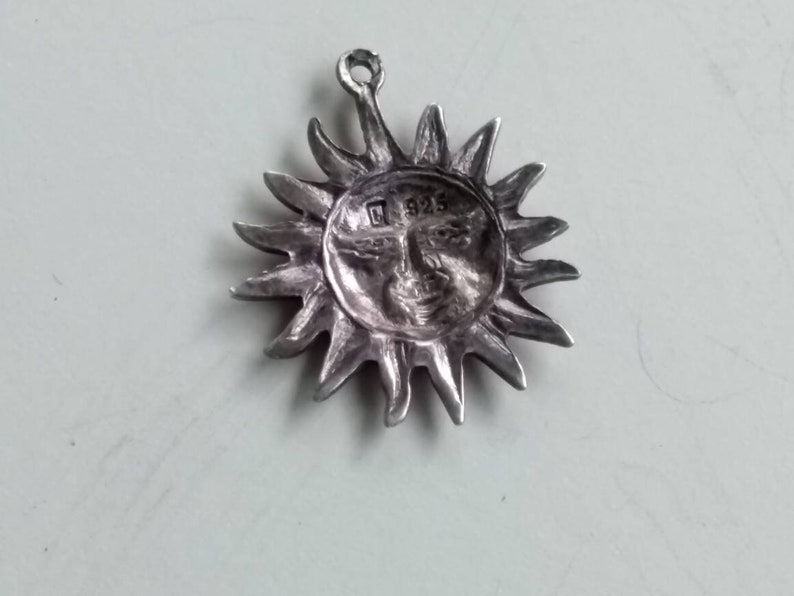 Vintage Charm Pendant Smiling Sun Celestial Zodiac Astrology Astonomy Sterling Silver Unisex Gift