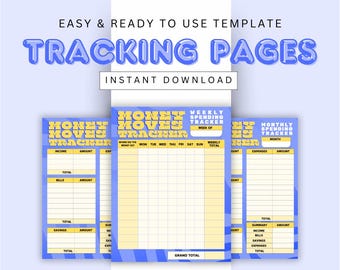 GoldLeaf - Weekly Money Tracker, Weekly Spending Tracker Budget, Monthly Money Tracker, Monthly Tracker Budget (Blue & Yellow)