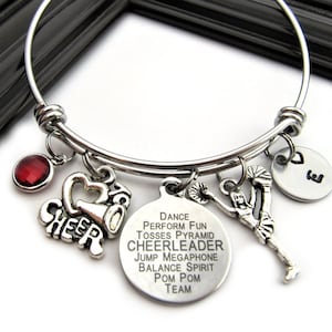 Personalized Cheerleader Bracelet, Cheerleader Gifts, Cheer Bangle, Cheer Gifts, Cheer Coach Gift, Cheerleader Jewelry, Cheer Team Gifts