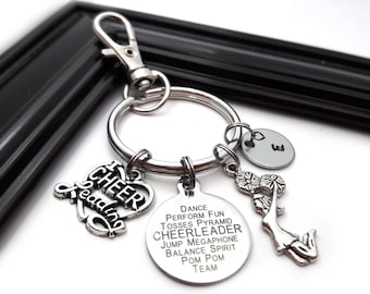 Personalized Cheerleader Keychain, Initial Charm, Cheer Team Gift