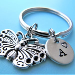 Butterfly Keychain, Butterfly Charm Keychain, Initial Keychain, Personalized Keychain, Cute Keychain, Customized Keychain, Butterfly Keyring