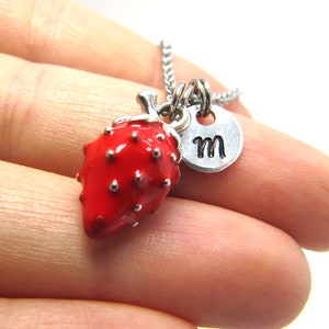 Personalized Red Strawberry Neklace, Fruit Necklace, Strawberry Pendant, Strawberry Jewelry, Strawberry Lover Gift, Strawberry Charm Necklac