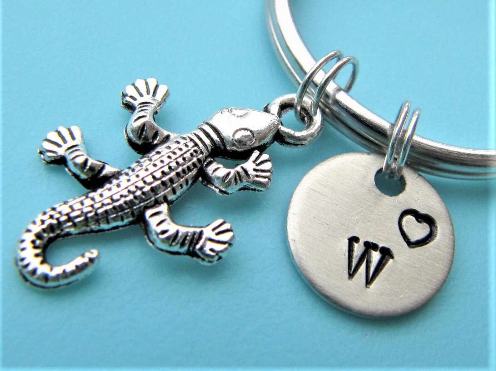 Lizard Keychain Lizard Charm Key Lizard Initial Keychain Etsy