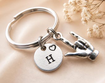 Personalized ASL I Love You Keychain, Sign Language Gift, Custom Initial Keychain, Deaf Gift, ASL Hand Charm, Friendship Gift