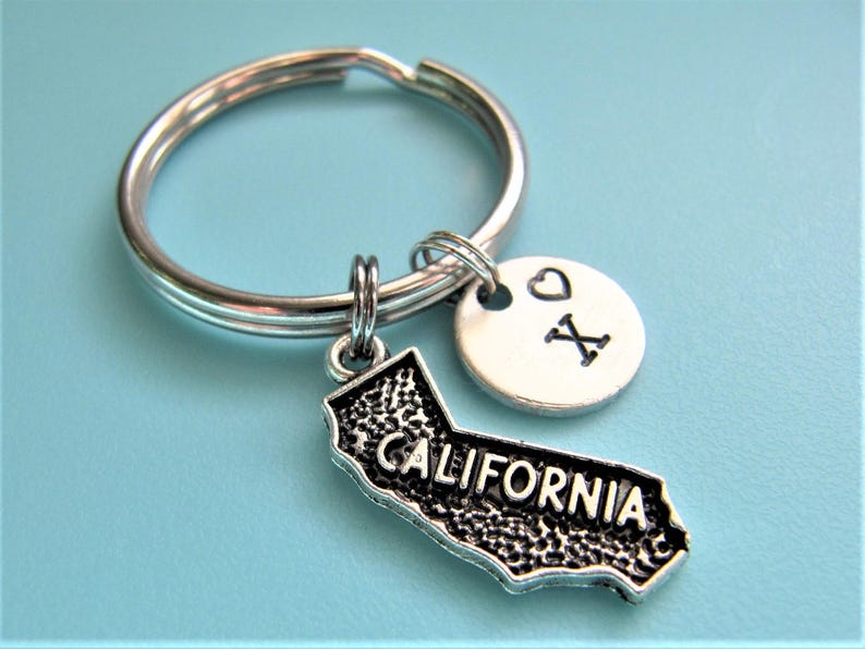 California Keychain California Charm Keyring Initial Etsy