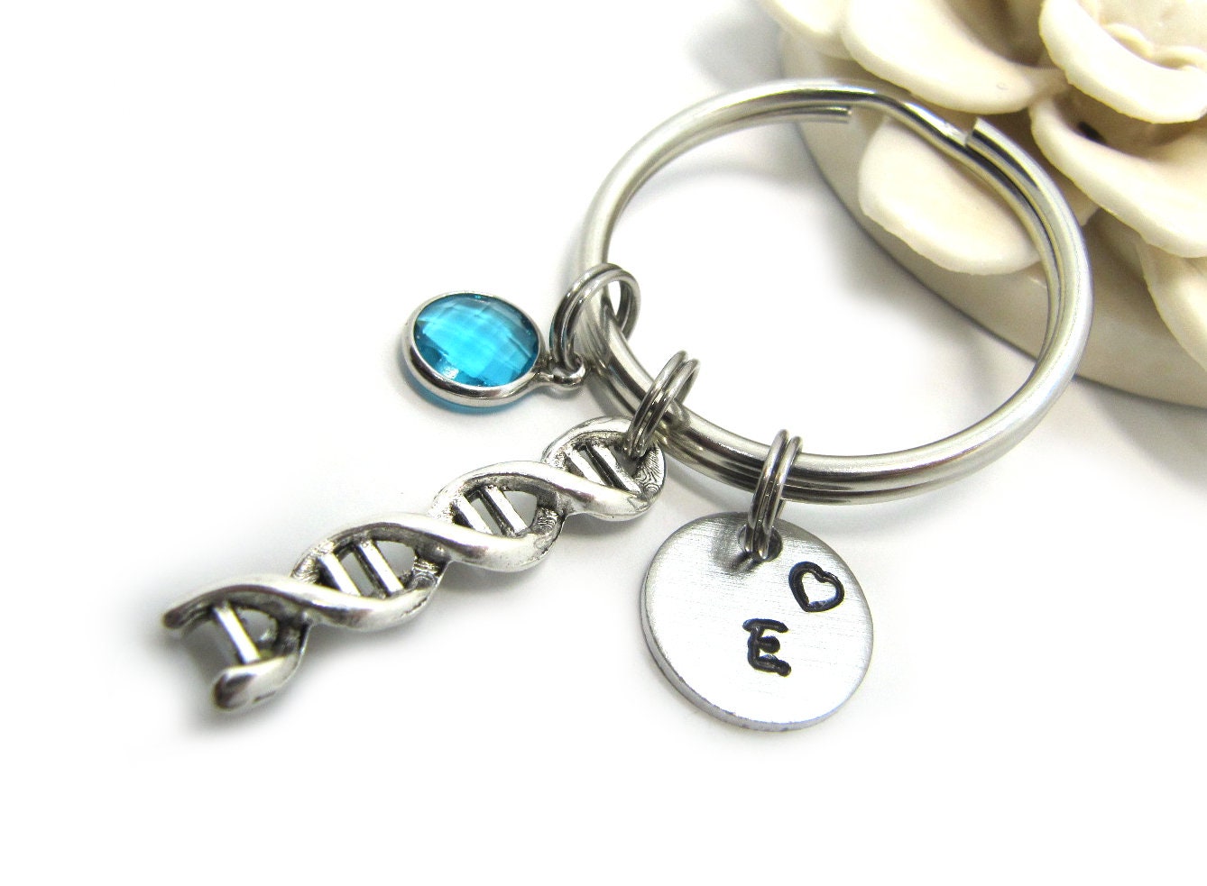 Personalized Science Keychain Silver DNA Keychain Biology Etsy