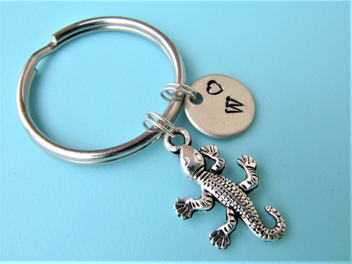 Lizard Keychain Lizard Charm Key Lizard Initial Keychain Etsy