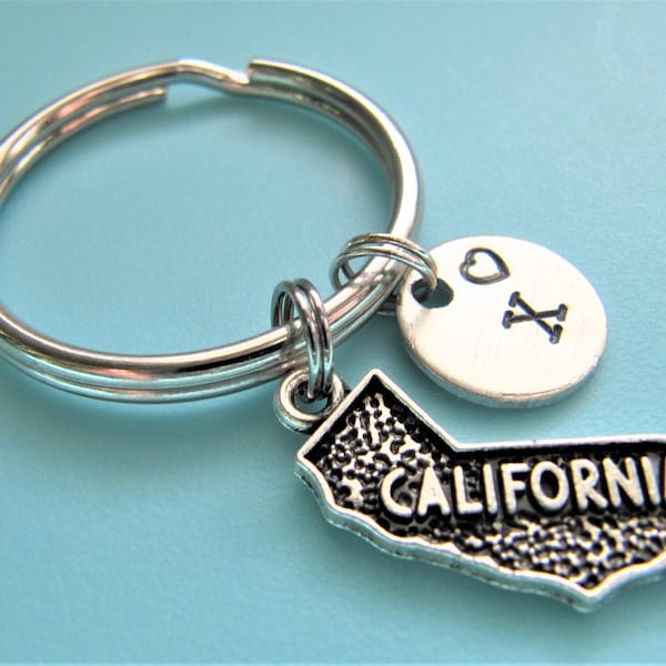 California Keychain, California Charm Keyring, Initial Keychain, Personalized Keychain, Customized Keychain, State Keychain, California Gift