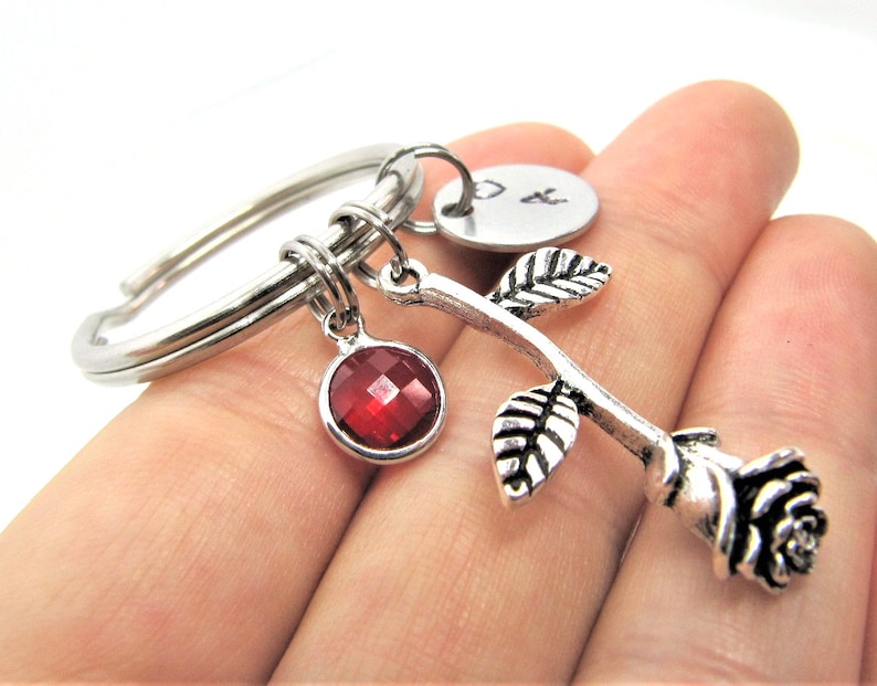 Personalized Rose Keychain Custom Flower Keychain Rose Gift Etsy