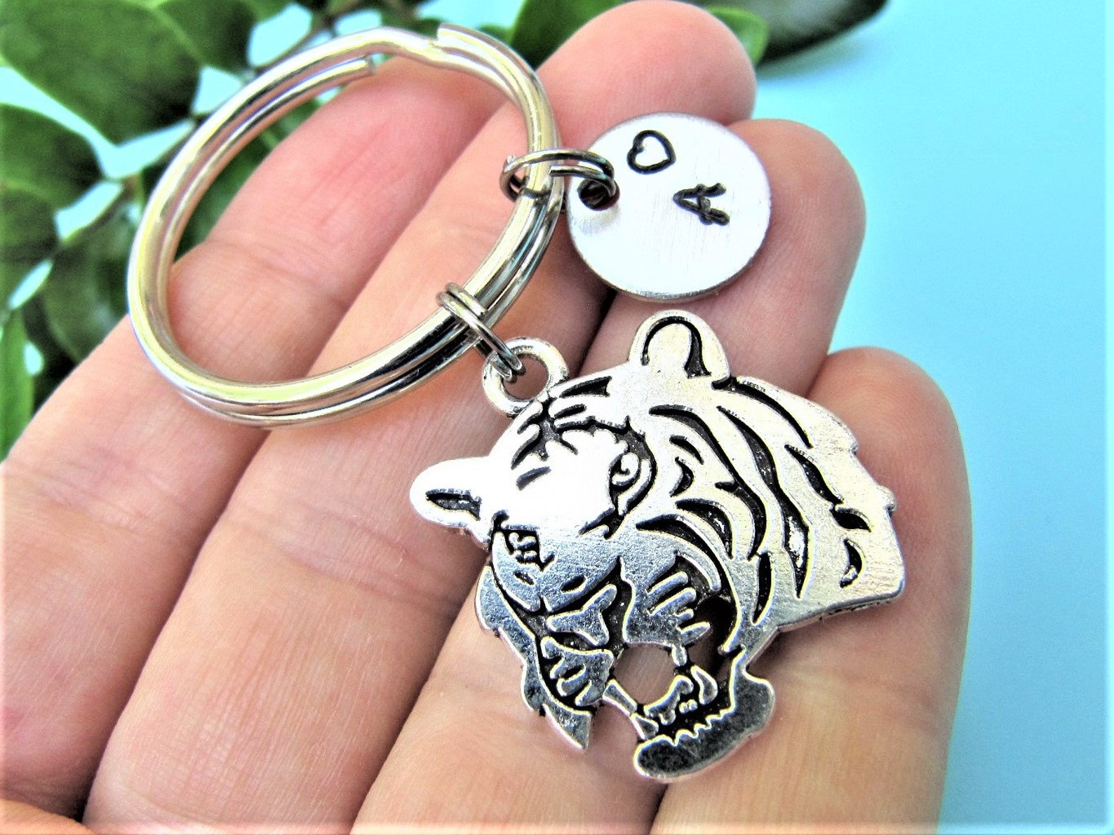 Personalized Tiger Keychain Tiger Keyring Animal Keychain Etsy