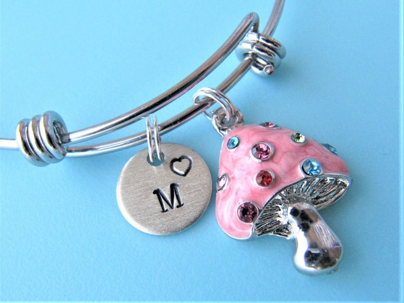 Pink Enamel Mushroom Bracelet Mushroom Charm Bracelet - Etsy