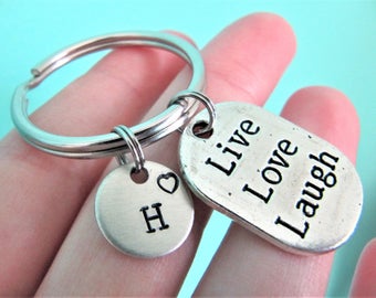 Live Love Life Keychain, Live Love Life Charm Keychain, Initial Keychain, Personalized Keychain, Cute Keychain, Quote Keychains, Custom Key