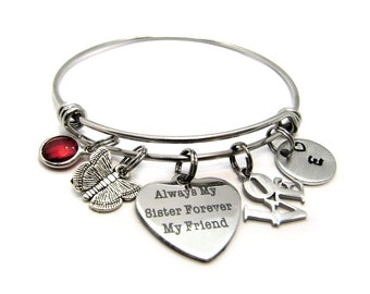 Personalized Sister Bracelet, Sister Charm Bracelet, Sister Jewelry, Sister Birthday Gift, Sister Charm Bangle, Gift for Sister, Sister Gift