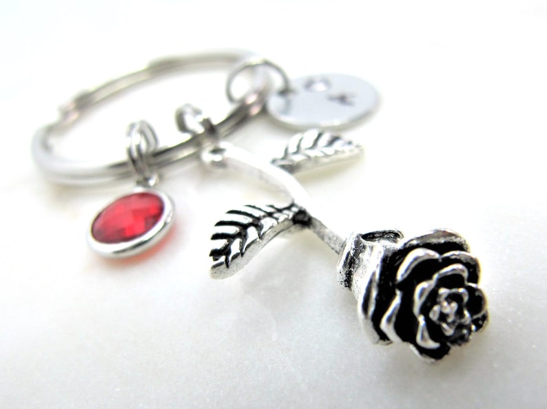 Personalized Rose Keychain Custom Flower Keychain Rose Gift Etsy