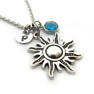 Personalized Initial Sun Necklace, Sun Jewelry, Sun Charm Necklace, Sun Gifts, Sun Necklace Pendant, Sunburst Necklace, Celestial Necklace