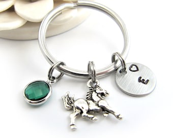 Personalized Horse Keychain: Initial & Birthstone Charm