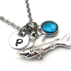 Personalized Shark Necklace, Silver Shark Necklace, Shark Pendant, Shark Jewelry, Shark Charm Necklace, Shark Lover Gift, Monogram Necklace