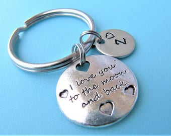 I Love You to the Moon and Back Keychain, Love Keychain, Initial Keychain, Personalized Keychain, Cute Keychain, Quote Keychains, Custom Key