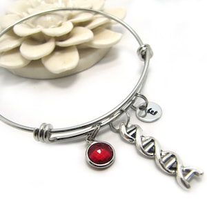 Personalized DNA Bracelet, Silver Science Bracelet, DNA Jewelry, Science Teacher Gift, DNA Charm Bangle, Double Helix Bracelet, Biology Gift