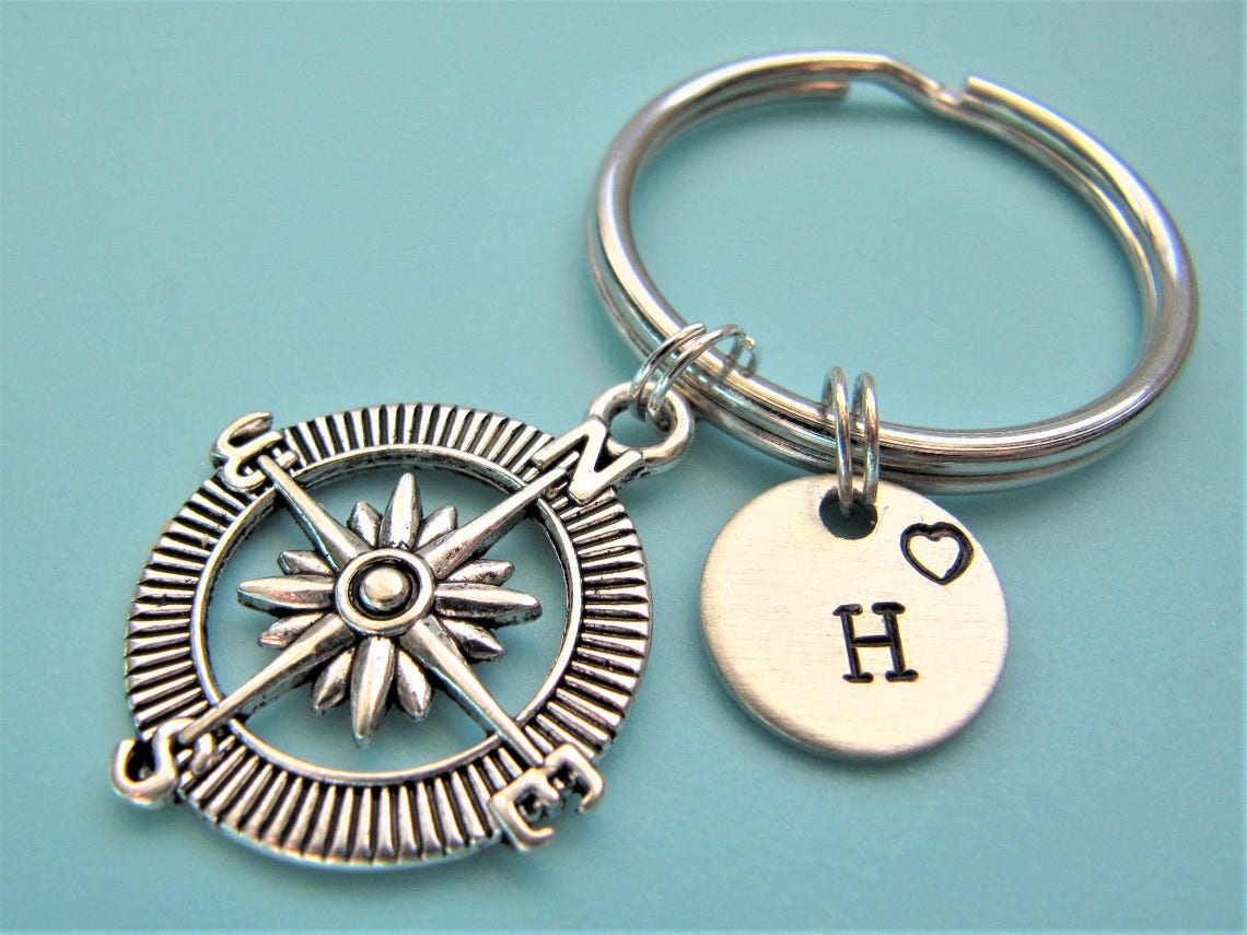 Compass Keychain Compass Charm Keychain Compass Keyring Etsy