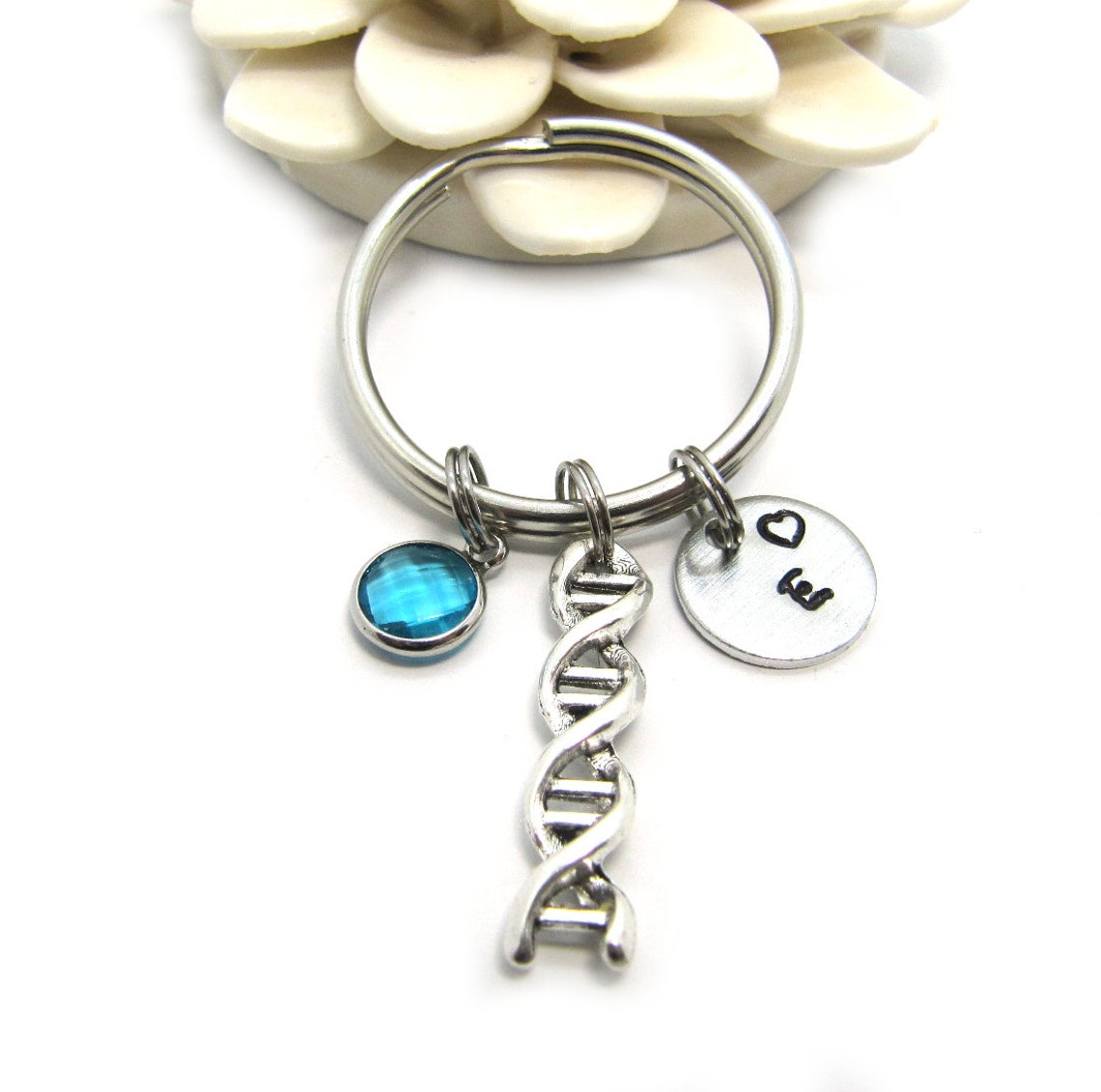 Personalized Science Keychain Silver DNA Keychain Biology Etsy