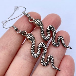 Snake earrings, snake jewelry, hypoallergenic stainless steel hook earrings, snake dangle earrings