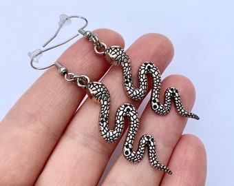 Snake earrings, snake jewelry, hypoallergenic stainless steel hook earrings, snake dangle earrings
