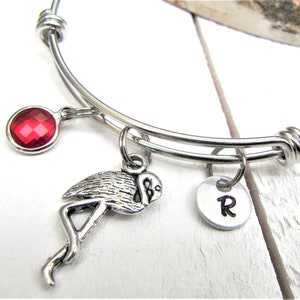 Silver Flamingo Charm Bracelet, Flamingo Jewelry, Flamingo Lover Gift, Flamingo Charm Bangle, Flamingo Gift, Personalized Flamingo Bracelet