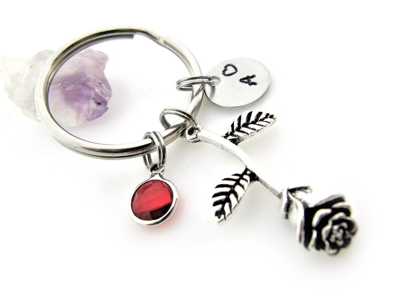 Personalized Rose Keychain Custom Flower Keychain Rose Gift Etsy