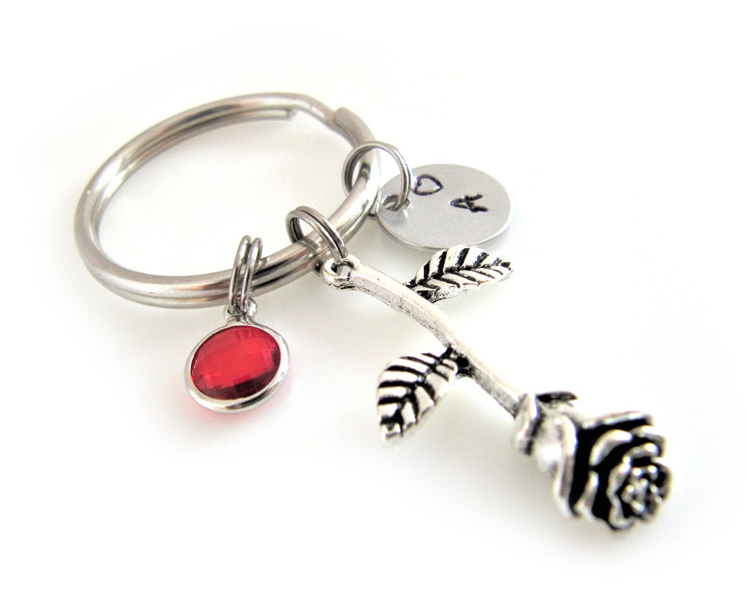 Personalized Rose Keychain Custom Flower Keychain Rose Gift Etsy