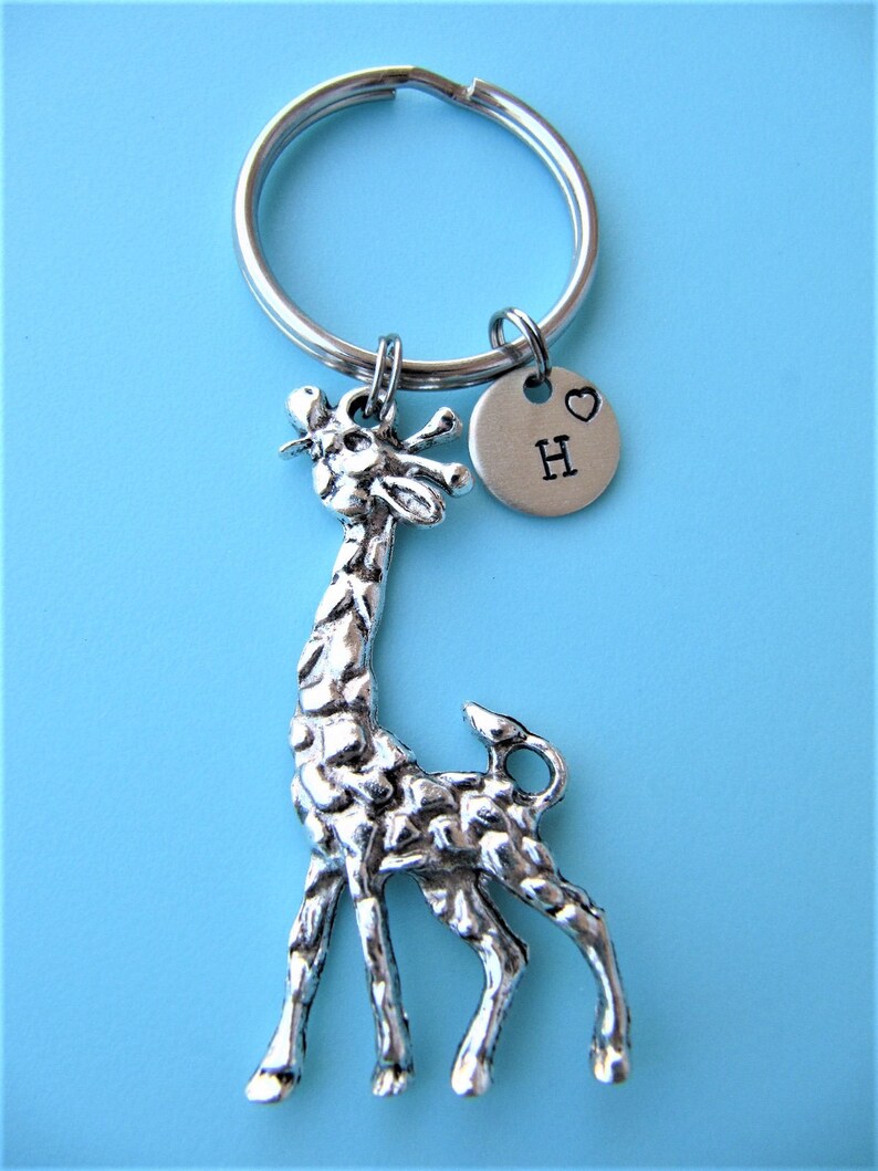 Giraffe Keychain Giraffe Charm Key Giraffe Initial Keychain Etsy