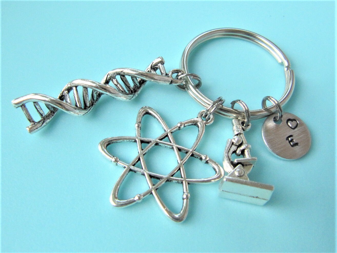 Personalized Science Keychain: DNA, Microscope, Atom Charms - Etsy