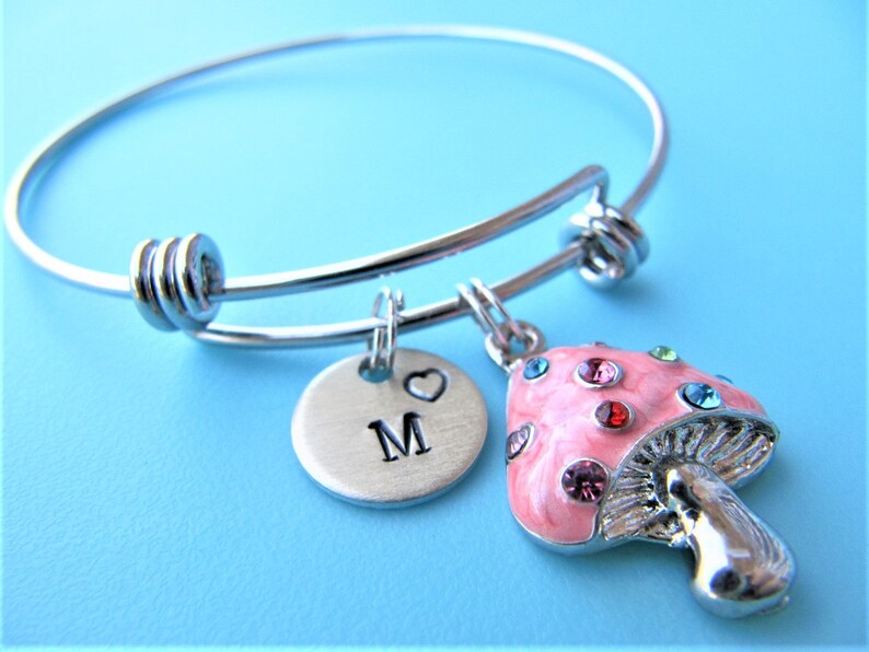Pink Enamel Mushroom Bracelet Mushroom Charm Bracelet - Etsy