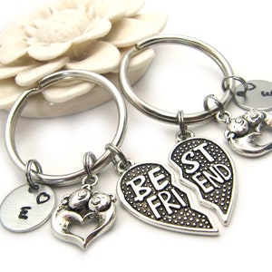 Gespleten hart vriendschap sleutelhanger, set van 2 beste vriend kettingen, beste vriend sleutelhanger, BFF sleutelhangers, vriendschap keychain set, varken sleutelhanger