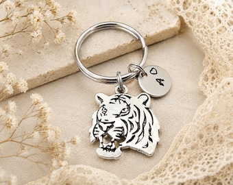 Personalized Tiger Keychain: Hand Stamped Initial Charm