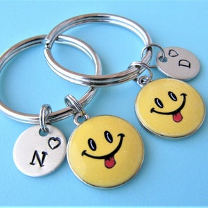 2 Smiley Face Keychains, Best Friends Keychains,  Emoji Key Rings, Emoji Gifts, Cute Keychains,  Emoji Charm Keychains, Custom Keychain, BFF