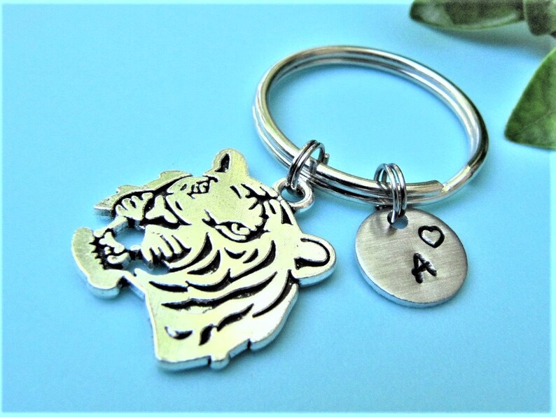 Personalized Tiger Keychain Tiger Keyring Animal Keychain Etsy