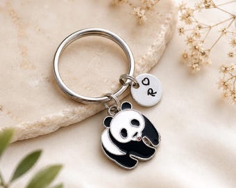 Personalized Panda Keychain, Panda Bear Gift, Panda Lover Gift, Initial Keychain, Cute Animal Keychain, Personalized Gift