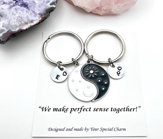 Yin and Yang Keychain Set of 2, Personalized Couple Keychains