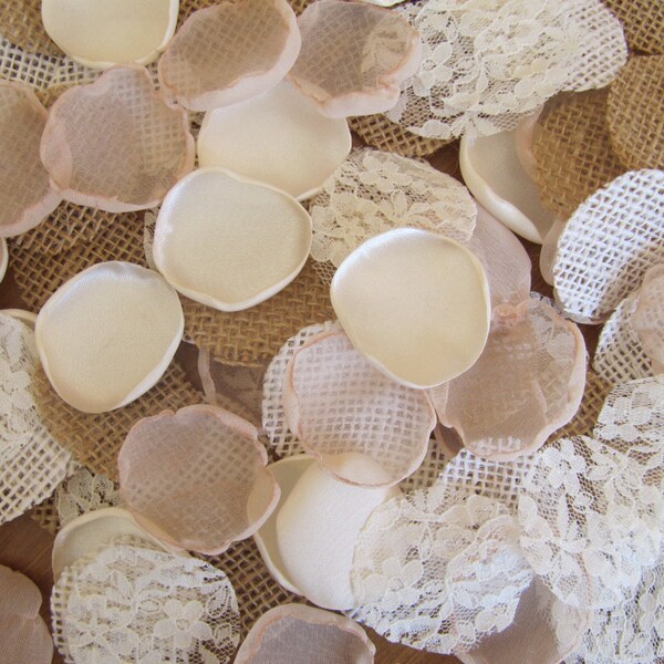 Pétales de rustiques, pétales de Rose en Satin, toile de jute Rose pétales, pétales de fleurs, soie Rose, pétales, mariage rustique, pétales de fille de fleur
