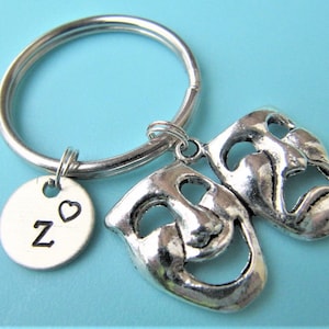 Comedy Tragedy Charm Keychain, Comedy Mask Keychain, Tragedy Mask Keychain, Personalized Keychain, Keychain with Charms, Customized Keychain