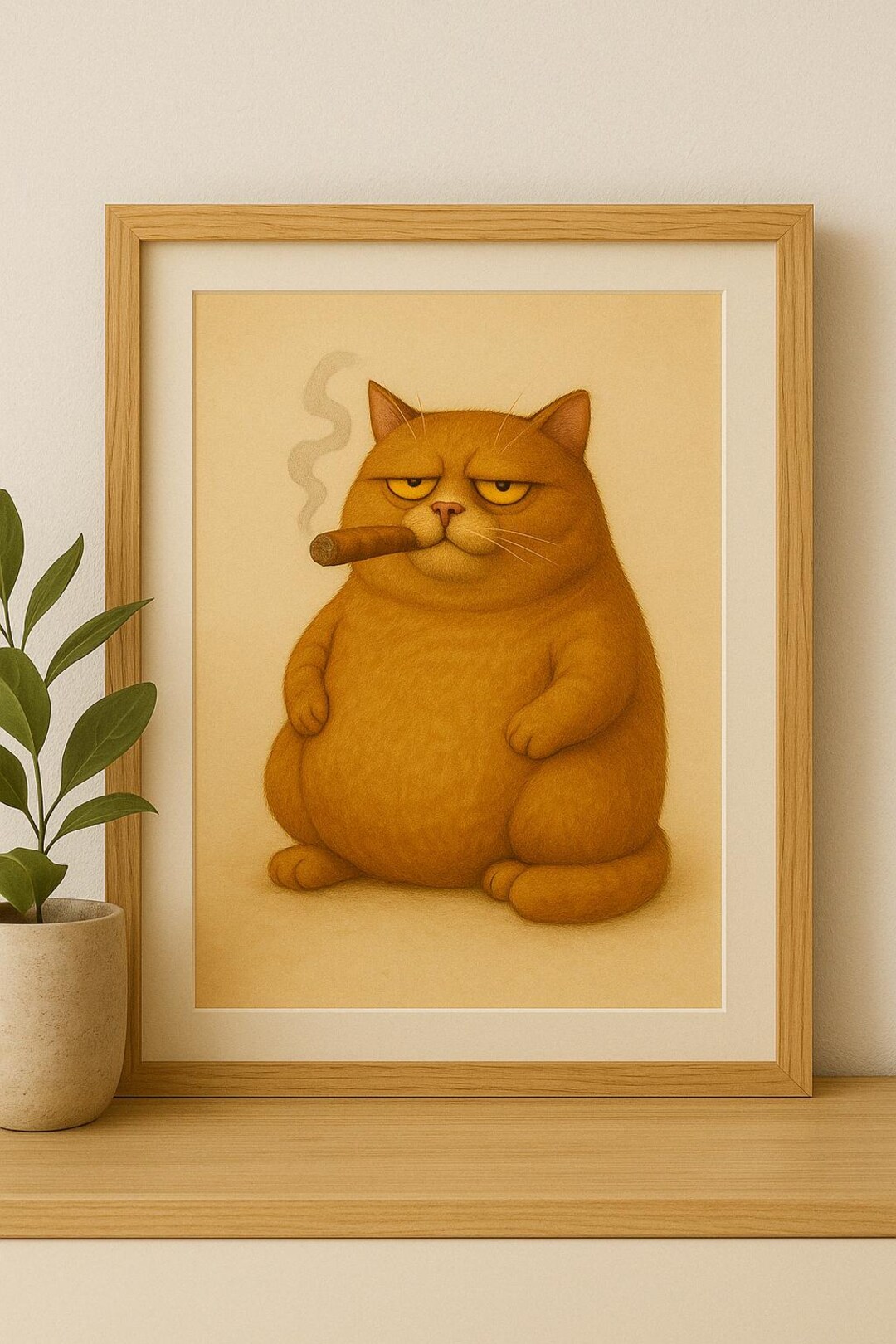 Fat Orange Cat Wall Art Printable Funny Cat Poster Cigar Cat Art Grumpy ...