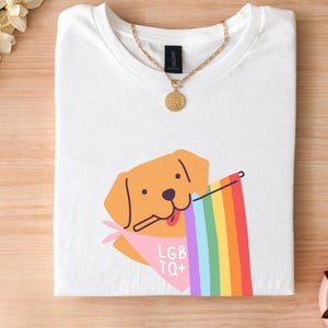 Cute LGBTQ Pride Dog Shirt - Rainbow Flag Puppy Tee, Support Equality T-Shirt, Gay Pride Month Apparel, Colorful Love Wins Graphic Tee