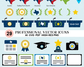 Iconos vectoriales profesionales: Gobierno legislativo de Texas. DESCARGA INMEDIATA.