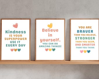 Pastel Motivational Quotes Art Prints: Kids Positive Affirmations (Digital Download)