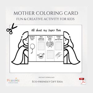 Carte à colorier mère pour enfants | Tout sur ma super maman | Carte pliable imprimable | Cadeau DIY d'un enfant | Téléchargement instantané